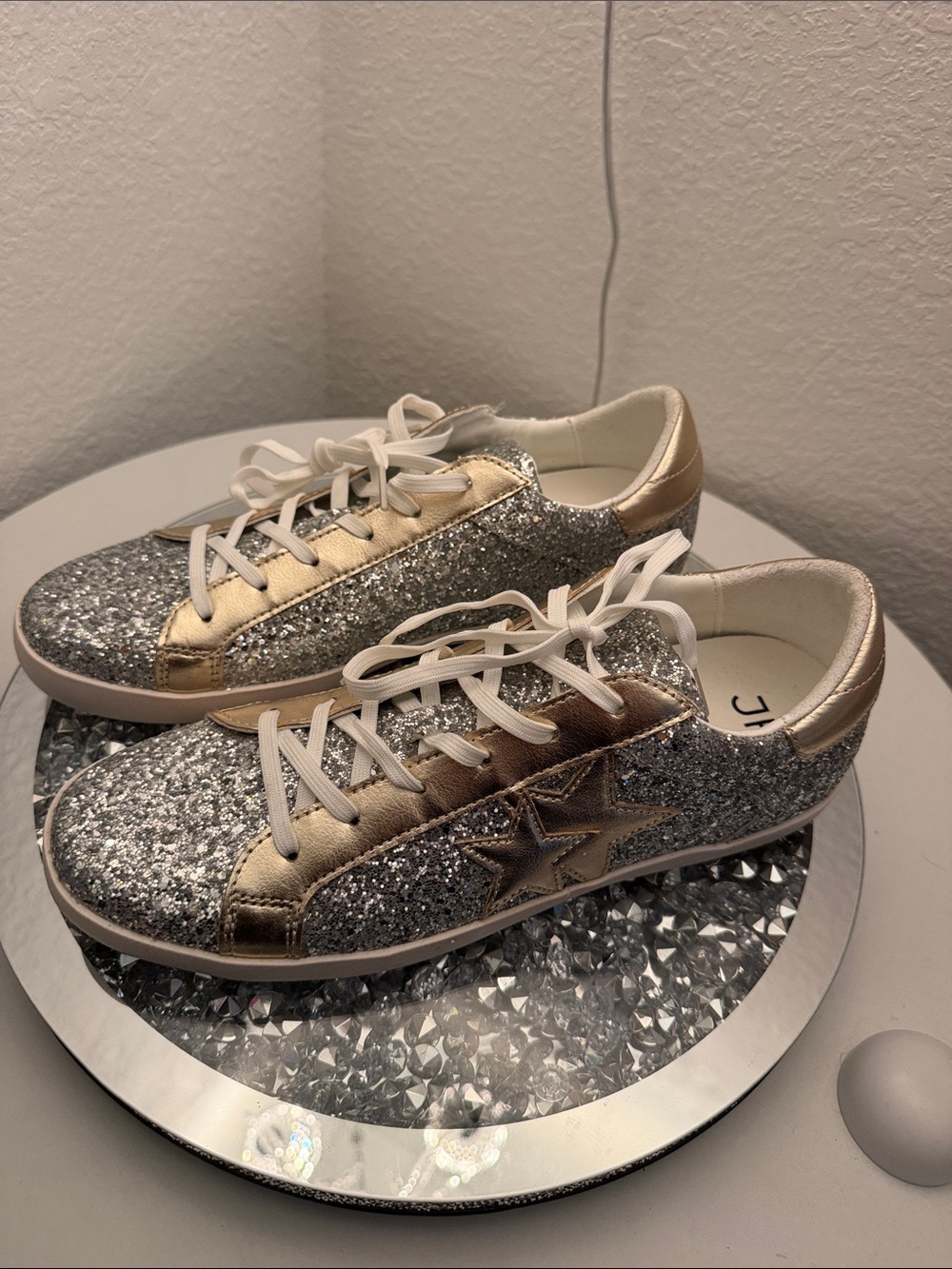 Metallic Gold & Silver Glitter Women's Lace-Up Sneakers NEW NO BOX